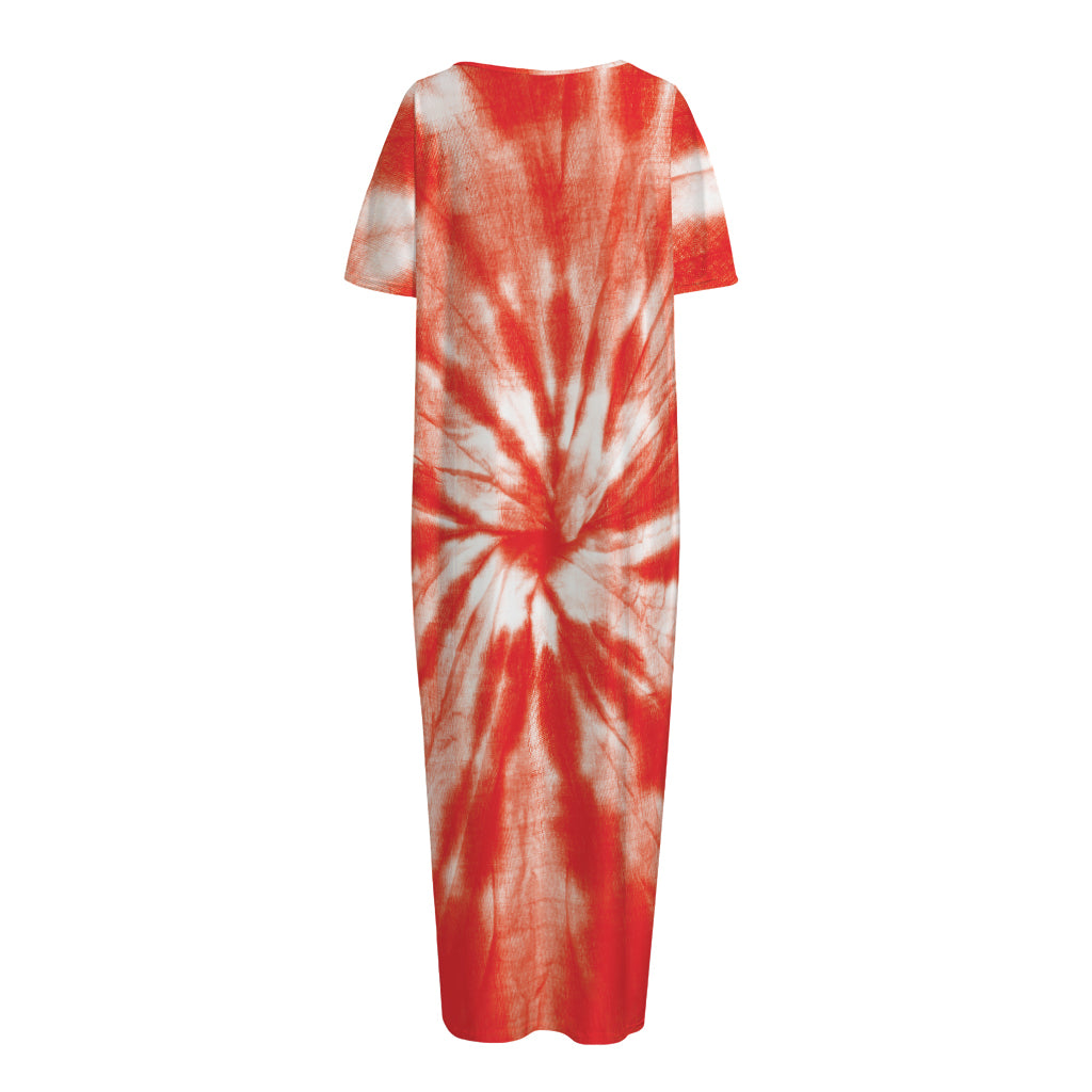 Orange Tie Dye Print Short Sleeve Long Nightdress