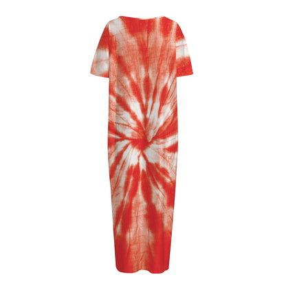Orange Tie Dye Print Short Sleeve Long Nightdress