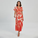 Orange Tie Dye Print Short Sleeve Maxi Dress