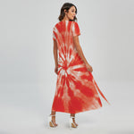 Orange Tie Dye Print Short Sleeve Maxi Dress