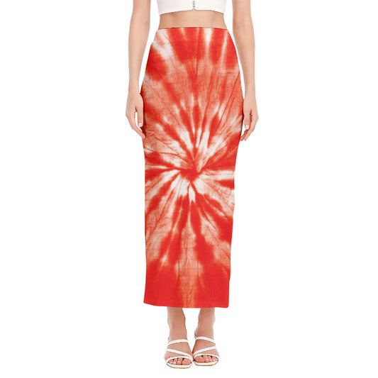 Orange Tie Dye Print Side Slit Maxi Skirt