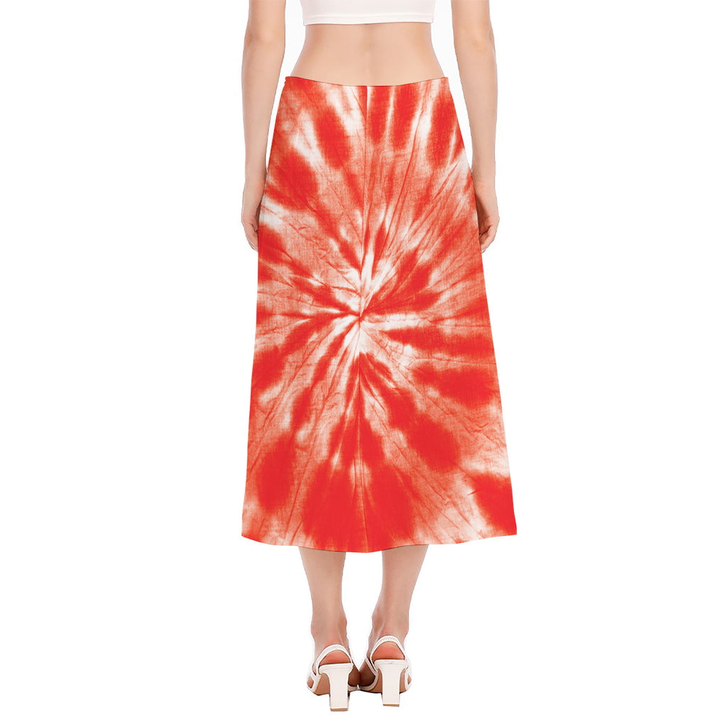 Orange Tie Dye Print Side Slit Midi Skirt