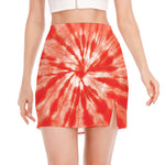 Orange Tie Dye Print Side Slit Mini Skirt
