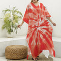 Orange Tie Dye Print Silk V-Neck Kaftan Dress