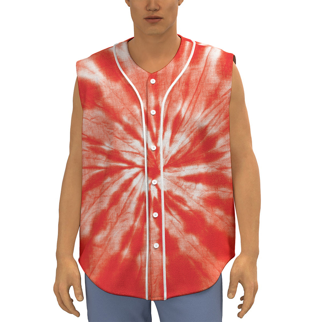 Orange Tie Dye Print Sleeveless Baseball Jersey