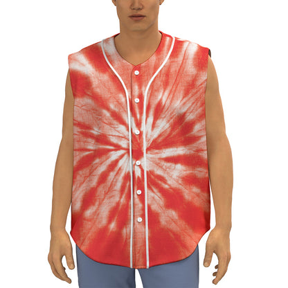 Orange Tie Dye Print Sleeveless Baseball Jersey