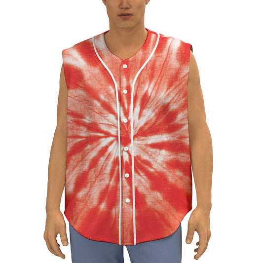 Orange Tie Dye Print Sleeveless Baseball Jersey