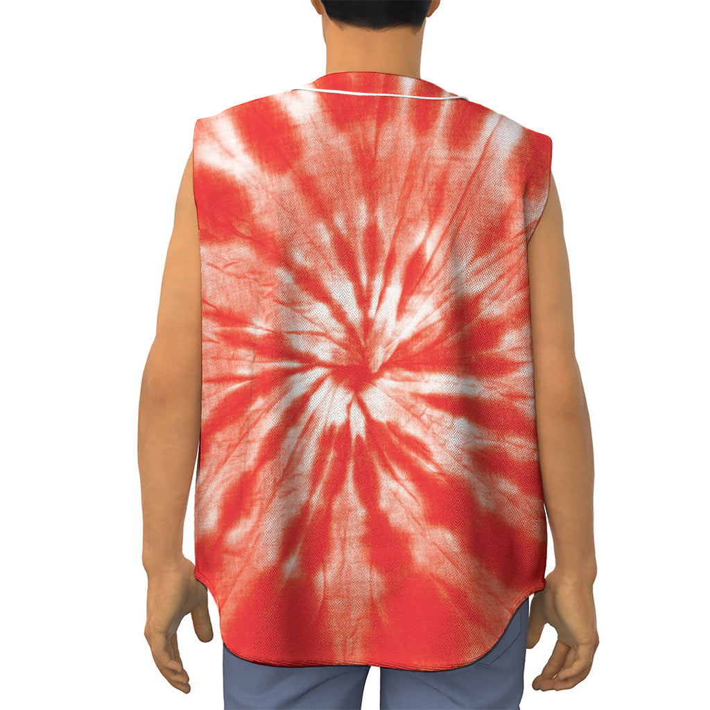 Orange Tie Dye Print Sleeveless Baseball Jersey
