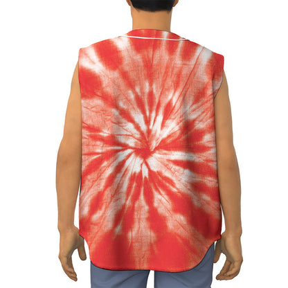 Orange Tie Dye Print Sleeveless Baseball Jersey