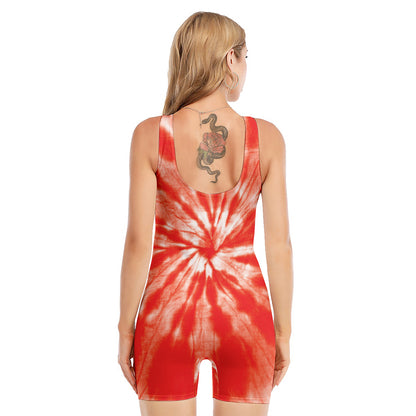 Orange Tie Dye Print Sleeveless One Piece Swimsuit