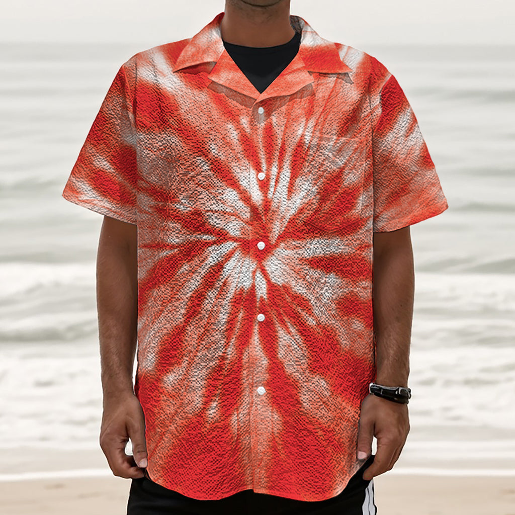 Orange Tie Dye Print Textured Short Sleeve Shirt