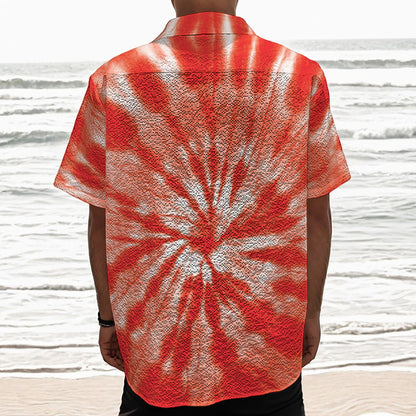 Orange Tie Dye Print Textured Short Sleeve Shirt