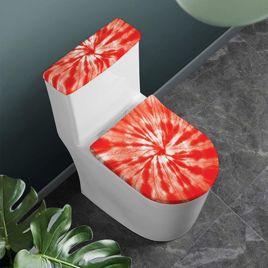 Orange Tie Dye Print Toilet Lid And Tank Cover Set