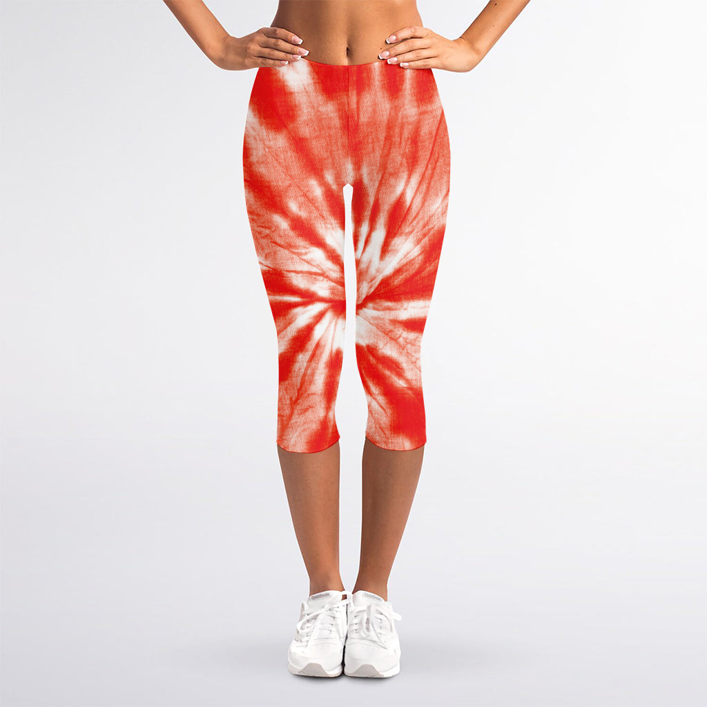 Orange Tie Dye Print Women's Capri Leggings