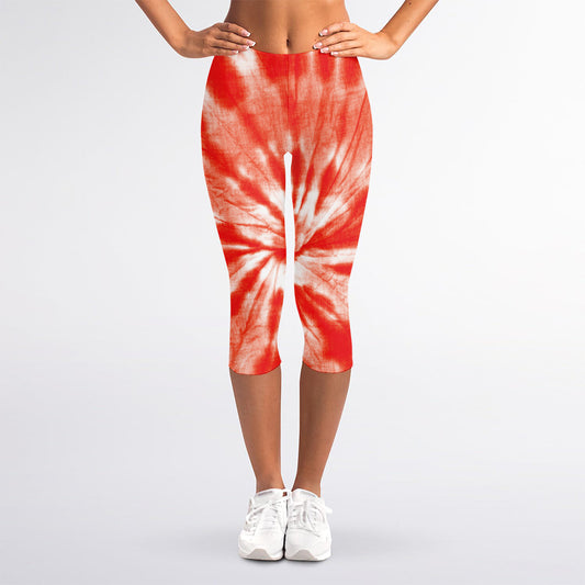 Orange Tie Dye Print Women's Capri Leggings