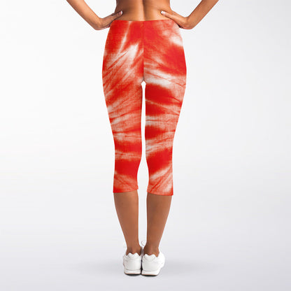 Orange Tie Dye Print Women's Capri Leggings