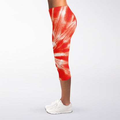 Orange Tie Dye Print Women's Capri Leggings