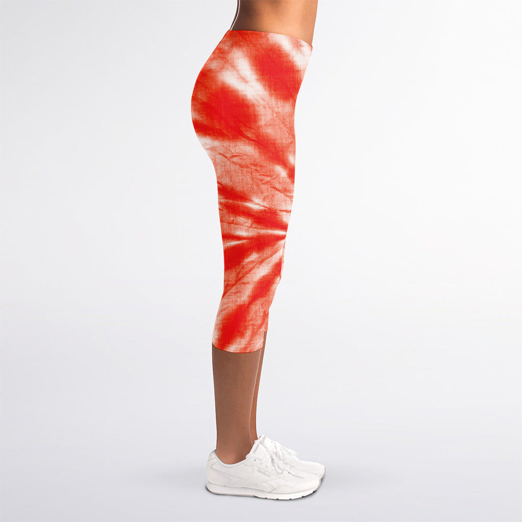Orange Tie Dye Print Women's Capri Leggings