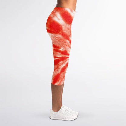 Orange Tie Dye Print Women's Capri Leggings