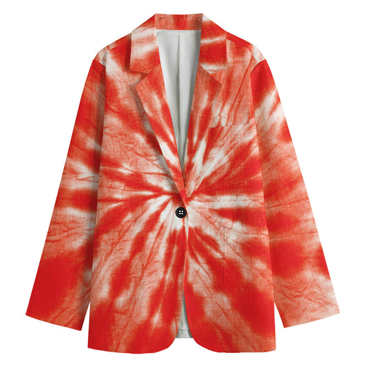 Orange Tie Dye Print Women's Cotton Blazer
