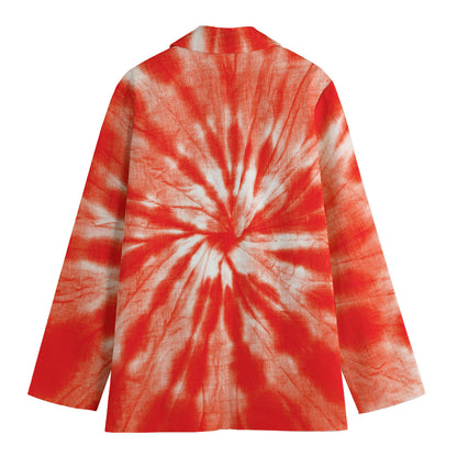 Orange Tie Dye Print Women's Cotton Blazer
