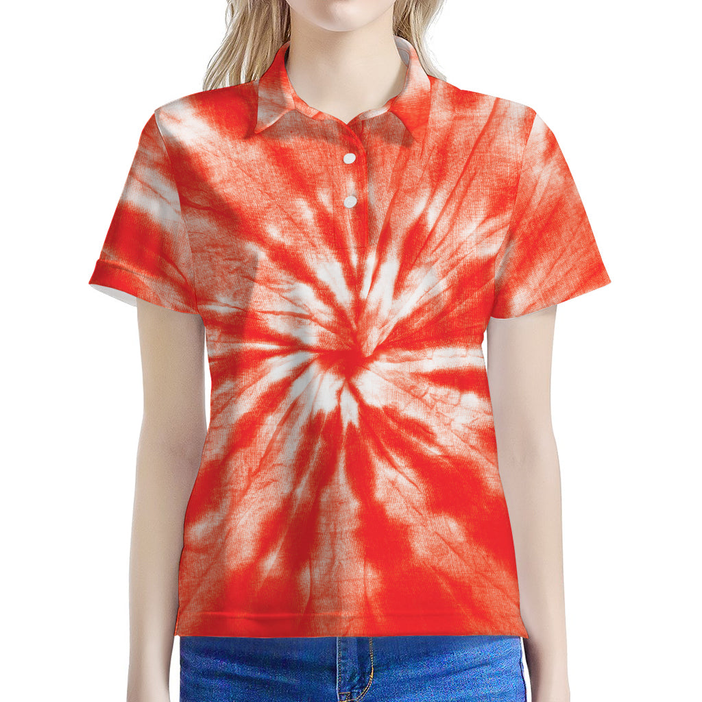 Orange Tie Dye Print Women's Polo Shirt
