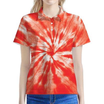 Orange Tie Dye Print Women's Polo Shirt