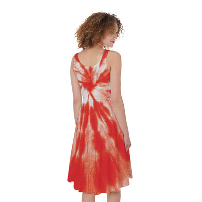 Orange Tie Dye Print Women's Sleeveless Dress