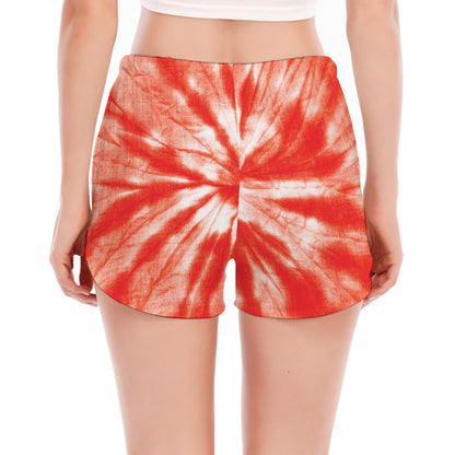 Orange Tie Dye Print Women's Split Running Shorts