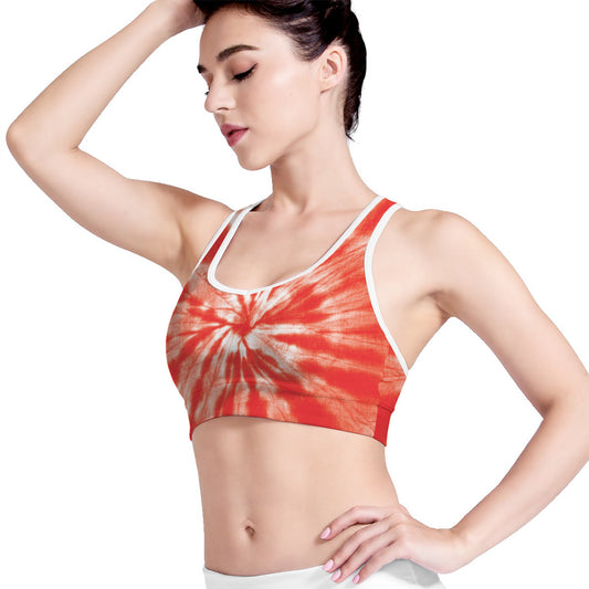 Orange Tie Dye Print Women's Sports Bra