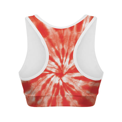 Orange Tie Dye Print Women's Sports Bra