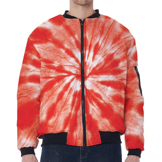 Orange Tie Dye Print Zip Sleeve Bomber Jacket