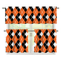 Orange White And Black Argyle Print 3 Piece Kitchen Curtains