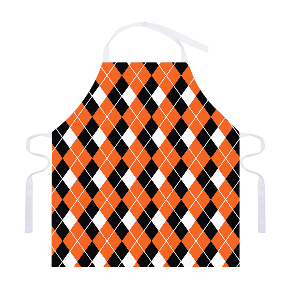 Orange White And Black Argyle Print Adjustable Apron
