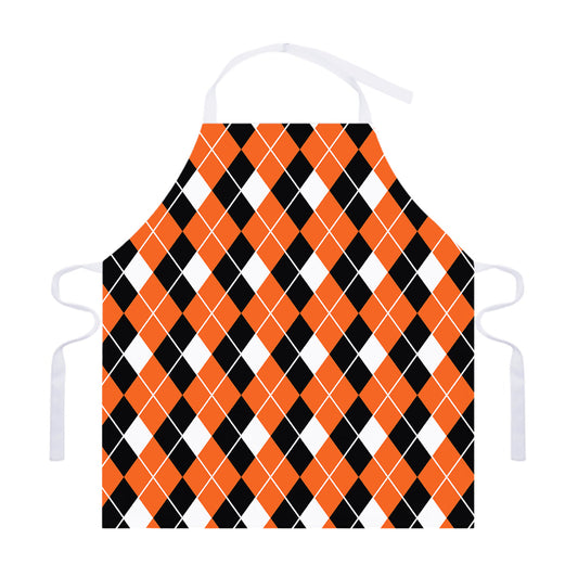 Orange White And Black Argyle Print Adjustable Apron