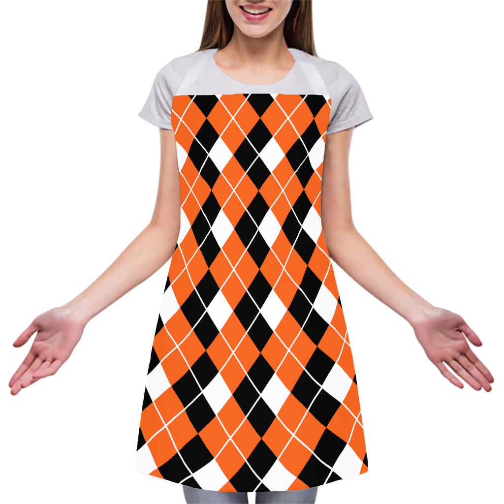 Orange White And Black Argyle Print Adjustable Apron