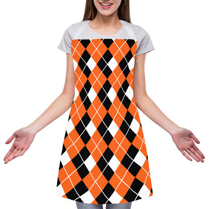 Orange White And Black Argyle Print Adjustable Apron