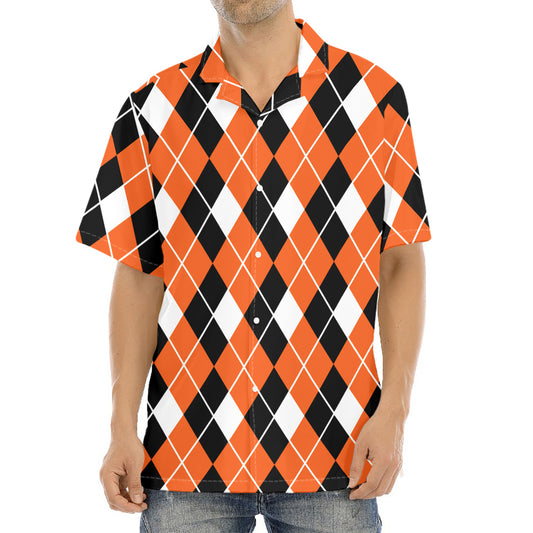 Orange White And Black Argyle Print Aloha Shirt