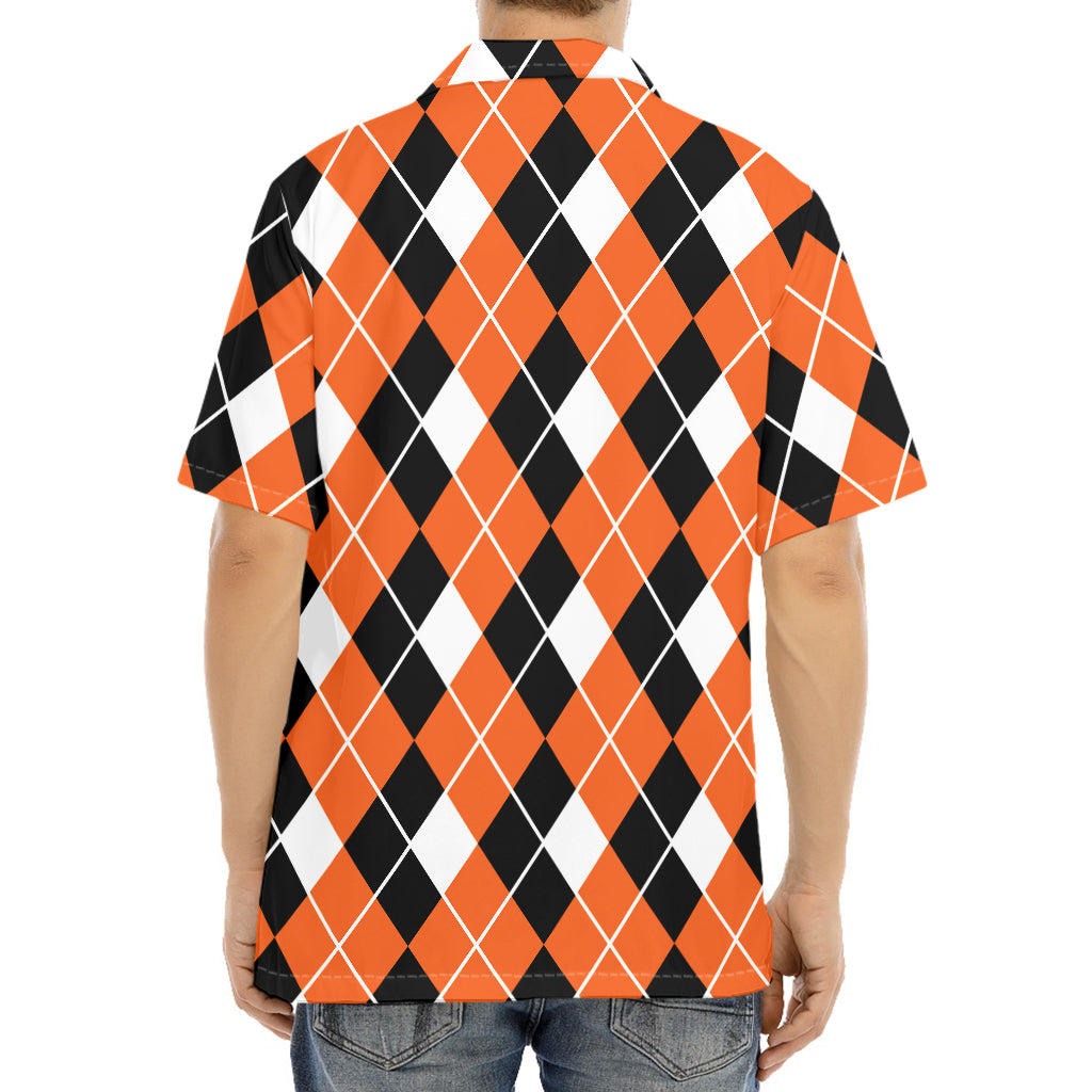 Orange White And Black Argyle Print Aloha Shirt