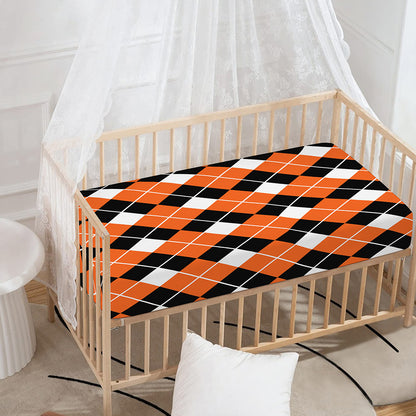 Orange White And Black Argyle Print Baby Crib Sheet
