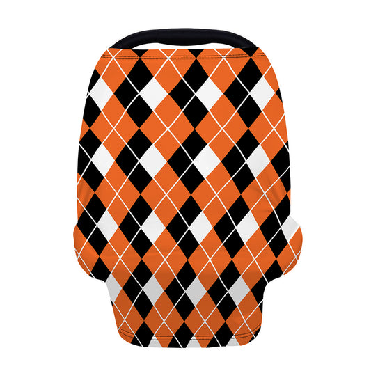Orange White And Black Argyle Print Baby Seat Cover