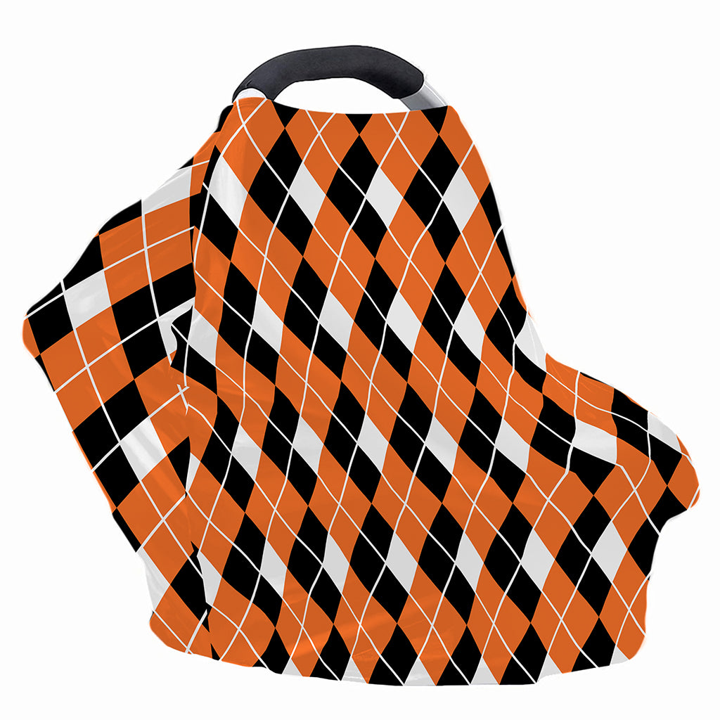 Orange White And Black Argyle Print Baby Seat Cover