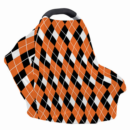 Orange White And Black Argyle Print Baby Seat Cover