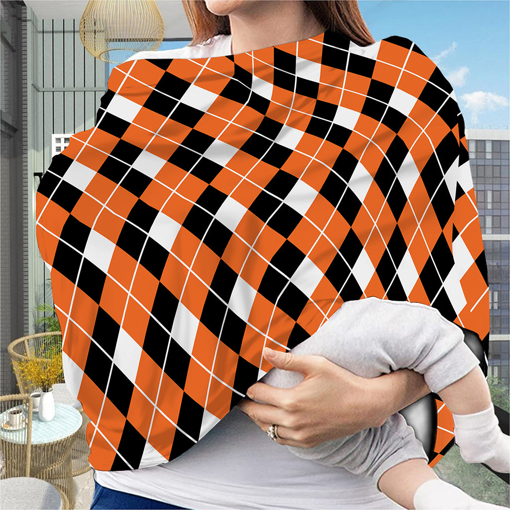 Orange White And Black Argyle Print Baby Seat Cover