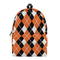 Orange White And Black Argyle Print School Backpack