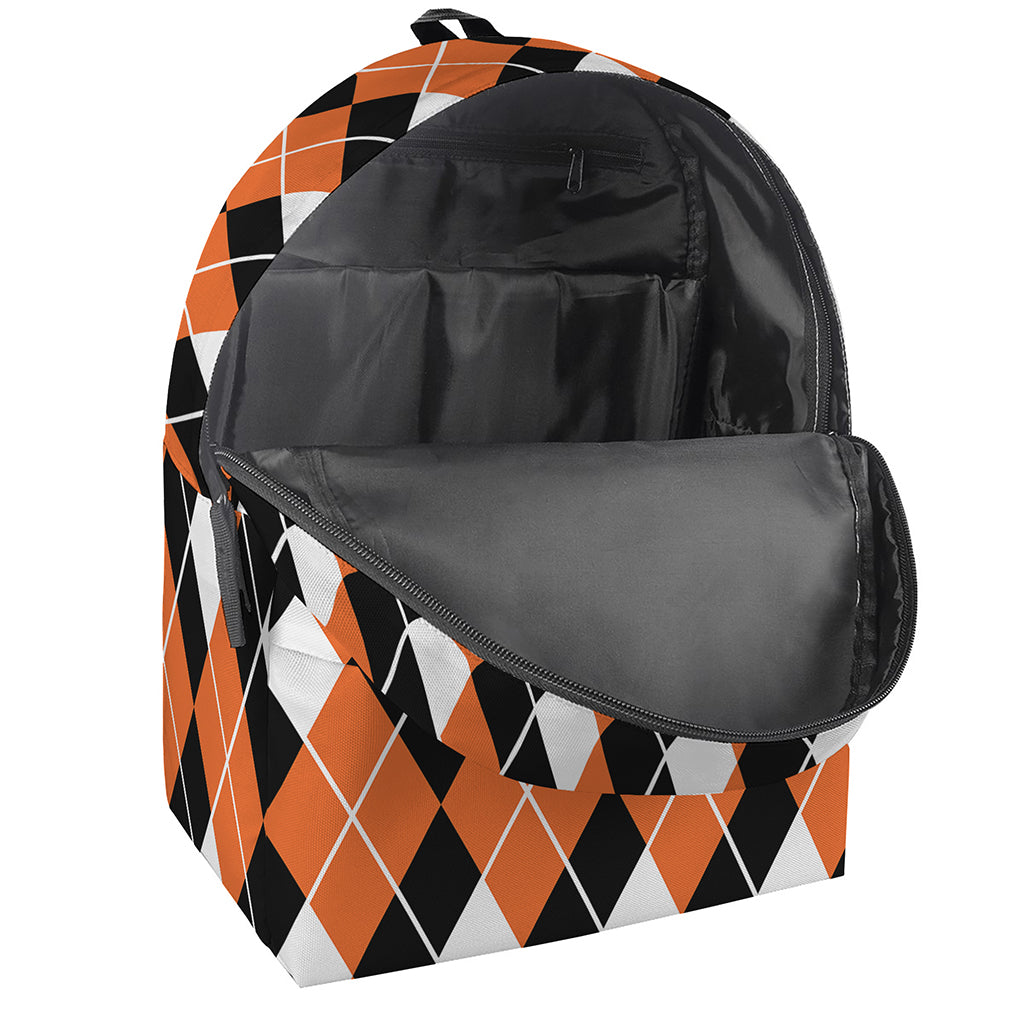 Orange White And Black Argyle Print Backpack