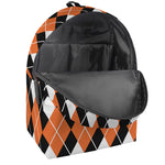 Orange White And Black Argyle Print Backpack