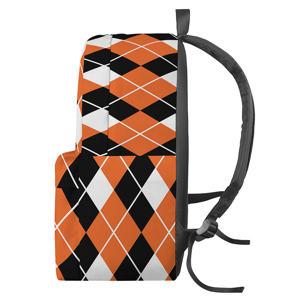 Orange White And Black Argyle Print Backpack
