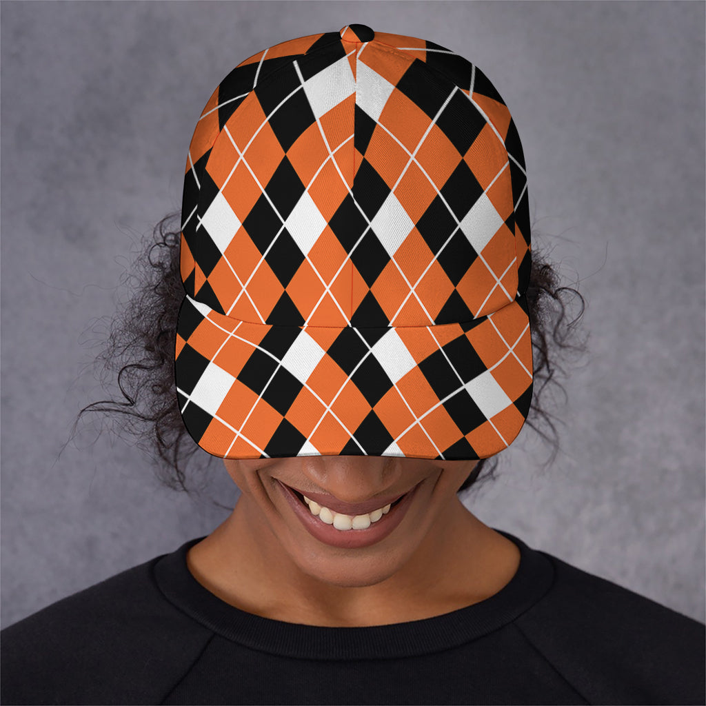 Orange White And Black Argyle Print Baseball Cap