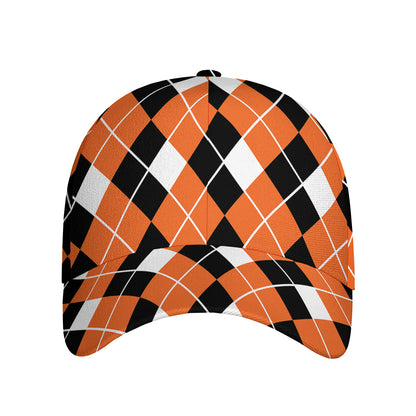 Orange White And Black Argyle Print Baseball Cap